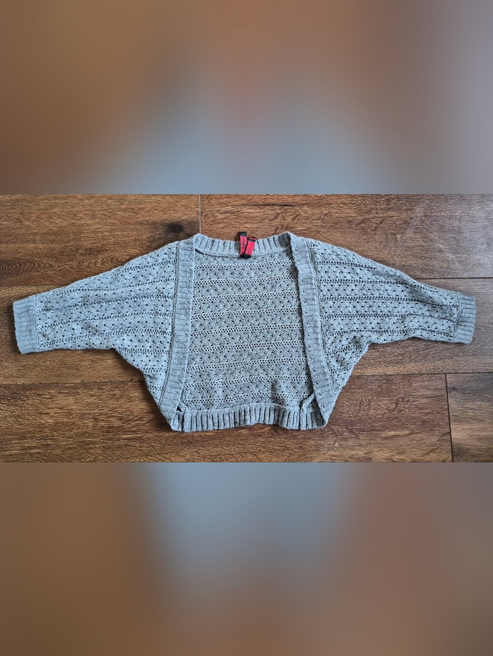 Gray Open-Front Crochet Shrug Cardigan Girls Sz M Yoki Brand